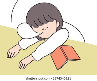 Girl sleeping face down on the desk while reading a book