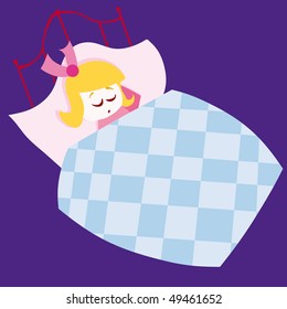 girl sleeping in his bed vector illustration cartoon