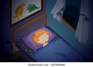 A girl sleeping nightmare illustration