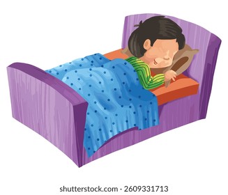 A girl sleeping on the bed vector illustration