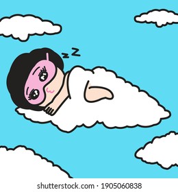 Girl Sleeping On Cloud Concept Card Character illustration
