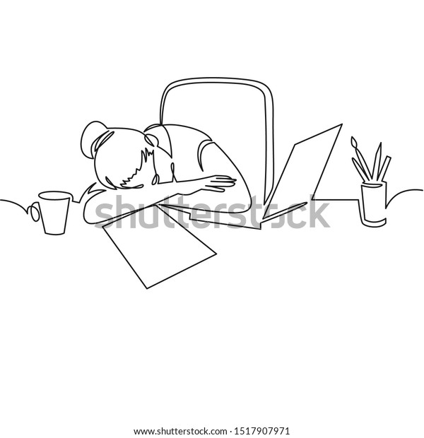 Girl Sleeping On Desk Continuous One Stock Vector Royalty Free