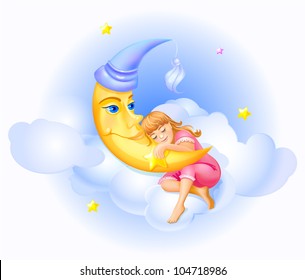 Girl sleeping on a month