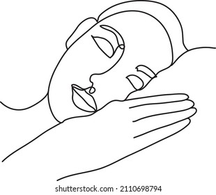 A girl sleeping on a pillow. Insomnia. Vector line illustration.