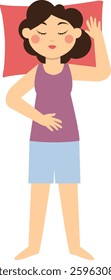 Girl Sleeping Pose Character. Evening Relaxation. Flat Vector Illustration.