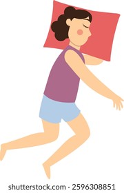 Girl Sleeping Pose Character. Evening Relaxation. Flat Vector Illustration.