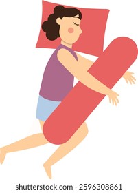 Girl Sleeping Pose Character. Evening Relaxation. Flat Vector Illustration.