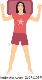 Girl Sleeping Position on the Pillow. Flat Cartoon Vector Illustration.