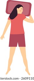 Girl Sleeping Position on the Pillow. Flat Cartoon Vector Illustration.