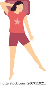 Girl Sleeping Position on the Pillow. Flat Cartoon Vector Illustration.