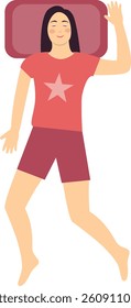 Girl Sleeping Position on the Pillow. Flat Cartoon Vector Illustration.
