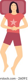 Girl Sleeping Position on the Pillow. Flat Cartoon Vector Illustration.