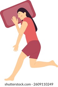 Girl Sleeping Position on the Pillow. Flat Cartoon Vector Illustration.