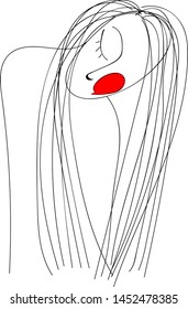 A girl sleeping with a red cheek and a long hair, vector, color drawing or illustration.