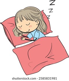 A girl sleeping soundly under a pink blanket
