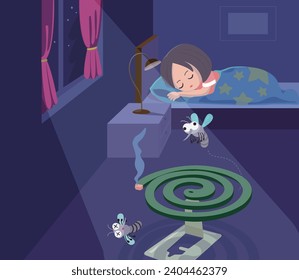 Girl is sleeping and using mosquito coil