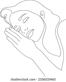 La chica está durmiendo. Ilustración lineal vectorial. Insomnio.