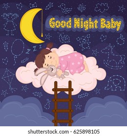 girl sleeps on cloud - vector illustration, eps
