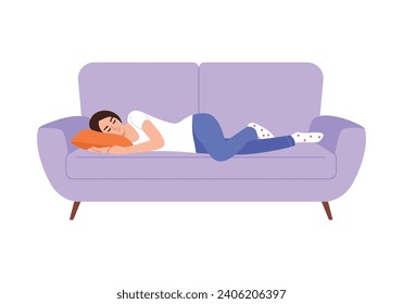 The girl sleeps sweetly or relaxes on the sofa	