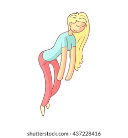 Girl Sleepwalking Smiling Flat Outlined Pale Color Funny Hand Drawn Vector Illustration Isolated On White Background