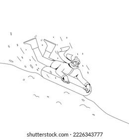 A girl slides down a snowy hill on a tubing.