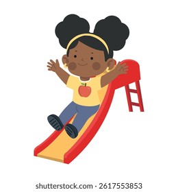 Girl Sliding Down Playground Slide cartoon