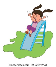 Chica deslizándose por un tobogán