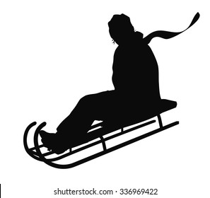 Girl sliding with sledge vector silhouette. EPS 10