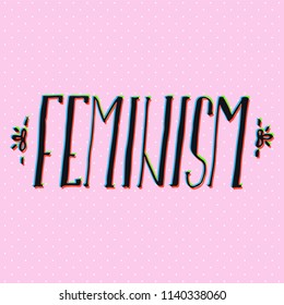 Girl slogan with 3d stereo effect. Hand drawn lettering. Womens right. Female, feminism symbols. Vector illustration. Can be used as print for poster, t shirt, postcard.