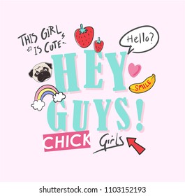 girl slogan with cute icons illustration