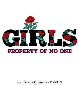 Girl Slogan Fashion stripes, clothes for T-shirt with printed graphic design. Vector A set of stickers, embroidery, applique in the style of ancient breeds.