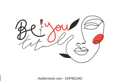 Girl slogan for t shirt. Modern print for girls. Vector illustration. Fashion Slogan for T-shirt and apparels tee graphic. "BEYOUtiful" sign.