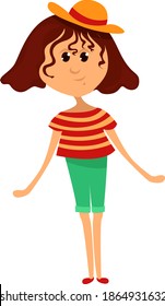 Girl with a small hat, illustration, vector on white background.