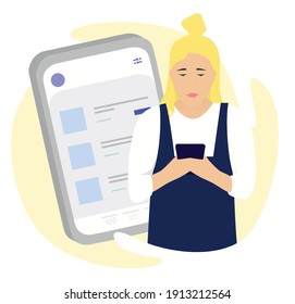 Girl with a smartphone in her hands and an application.