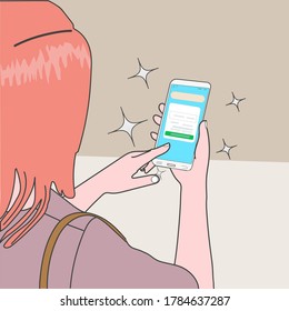 A girl with a smartphone in her hands. It symbolizes mobility, mass enthusiasm for gadgets, the Internet, communication, online shopping in society.	