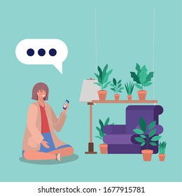 Girl with smartphone at home design, Youth culture people cool person human profile and user theme Vector illustration