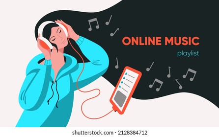 Girl with smartphone listening to music with headphones