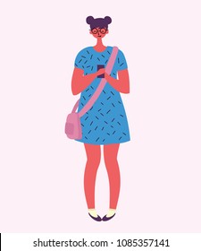  The girl with smartphone. Vector illustration in the flat style