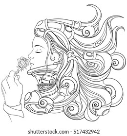 girl smelling a beautiful rose