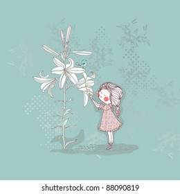 girl smelling lilly