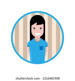 girl with smile avatar. cute happy woman face, isolated on white. person character, user, operator, account. consulting, job online internet