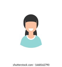 girl with smile avatar. cute happy woman face flat icon in grey circle isolated on white. person character, user, operator, account. consulting, job online, internet. Call center. help line.