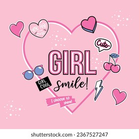 girl smile heart set cute love