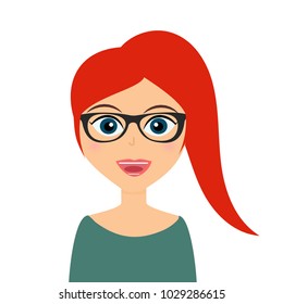 The girl smiles. Office worker. The girl in glasses with red hair. Office manager, designer, entrepreneur. Vector illustration.