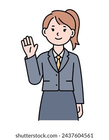 La niña sonríe y saluda.