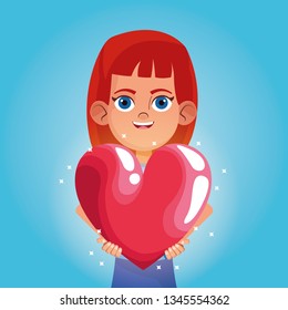 Girl smiling with big heart cartoon