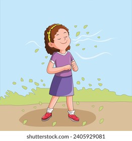 Girl smiling and breathing fresh air vector illustration