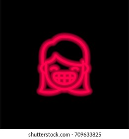 Girl Smiling red glowing neon ui ux icon. Glowing sign logo vector