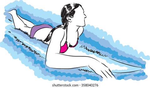 girl smiling and surfing illustration