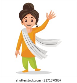 Girl Smiling Waving Hand Vector Graphic Stock Vector (Royalty Free ...